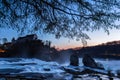 Rhine Falls - the largest waterfall, with Castle Laufen in blue hours