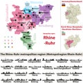 The Rhine-Ruhr metropolitan region vector map with largest cities skylines silhouettes