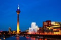 Rhine Tower is the tallest building in Dusseldorf, Germany at night