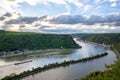 Rhine valley Landscape and Sankt Goarshausen view from the Loreley rock Royalty Free Stock Photo