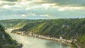 Rhine valley Landscape and Sankt Goarshausen view from the Loreley rock Royalty Free Stock Photo