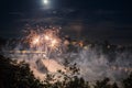 Fireworks over the Rhinefalls - the biggest waterfall in Europe Royalty Free Stock Photo