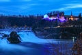 Rhinefalls and Castle Laufen with Christmas illumination in the early evening Royalty Free Stock Photo