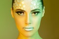 Rhinestone fashion make up green and yellow toned image