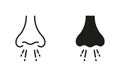 Rhinitis Symptom Pictogram. Runny Nose Blowing Line and Silhouette Icon Set. Cold, Flu, Virus Symbol Collection. Allergy