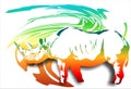 Rhino on an abstract background. (Vector)