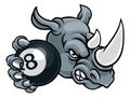 Rhino Angry Pool 8 Ball Billiards Mascot Cartoon