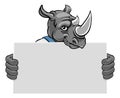 Rhino Cartoon Mascot Handyman Holding Sign