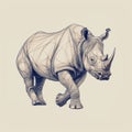 Minimalist Rhino Illustration With Precise Lines And Detailed Character Design