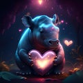 Rhino Calf hugging heart Hippo with heart in the forest, 3D illustration. AI Generated animal ai