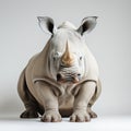 Minimalist Rhino Sitting In White Studio - Bold Macro Photography
