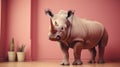 Highly Detailed Zbrush Rhino In Pink Room With Realistic Figures