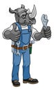 Rhino Plumber Or Mechanic Holding Spanner