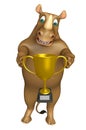 Rhino cartoon character with winning cup