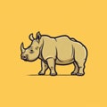 Minimalistic Rhino Animal Icon On Yellow Background