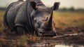 Rhino Close-up In Schlieren Photography Style Next To A Lake