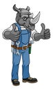 Rhino Construction Cartoon Mascot Handyman