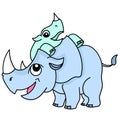 rhino cubs playing with their cubs with happy smiling faces doodle icon image kawaii