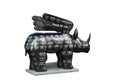 The rhino figure is a symbol of the city of Dortmund, Germany. On it are drawn notes and an inscription - music for all. Advertis