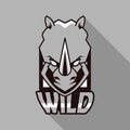 Rhino head animal emblem icon and wild word