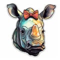 Colorful Rhino Head With Bow Tie: Vibrant Sticker Art On White Background Royalty Free Stock Photo