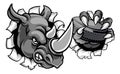 Rhino Ice Hockey Player Animal Sports Mascot