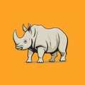 Bold Graphic Rhino Standing On Orange Background