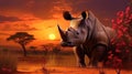 The rhino in the luxury of African nature, surrounded by beautiful colors