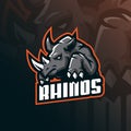 Rhino mascot logo design vector with modern illustration concept style for badge, emblem and tshirt printing. angry rhino