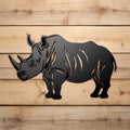 Rhino Metal Art Vinyl Cut Decal On Wooden Surface