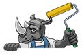 Rhino Painter Decorator Paint Roller Mascot Man