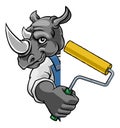 Rhino Painter Decorator Paint Roller Mascot Man