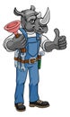 Rhino Plumber Cartoon Mascot Holding Plunger Royalty Free Stock Photo