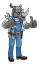 Rhino Plumber Or Mechanic Holding Spanner