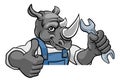 Rhino Plumber Or Mechanic Holding Spanner