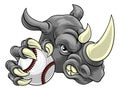 Rhino Rhinoceros Baseball Cartoon Sports Mascot