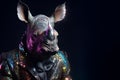 Rhino rhinoceros in disco neon glitter glam shiny glow sequin outfit Royalty Free Stock Photo