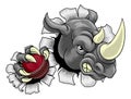 Rhino Rhinoceros Cricket Cartoon Sports Mascot