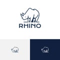 Rhino Rhinoceros Standing Wild Animal Nature Line Style Logo