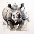 Hyperrealistic Watercolor Illustration Of A White Rhino