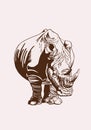 Graphical vintage rhino ,sepia background, vector illustration Royalty Free Stock Photo