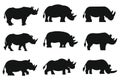 Rhino silhouette vector illustration set Isolated On White Background Royalty Free Stock Photo