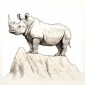 Rhino Sketch On Hill Detailed Illustration With Powerful Symbolism