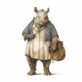 Charming Rhino In Street Style Bavarian Costume Illustration Royalty Free Stock Photo