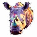 Colorful Watercolor Rhino Sticker: Vibrant Caricatures And Feminine Art