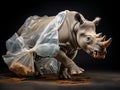 rhino surrounded by plastic bags