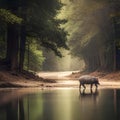 a rhino walking in a river AI generated