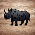 Rhino Standing Upright Outside Brick Wall In Extruded Design Style