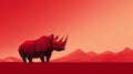 Minimalist Rhino On Red Background With Mountains - Rtx Style