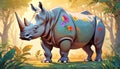 Rhinoceros Africa Asia large land mammal art painting